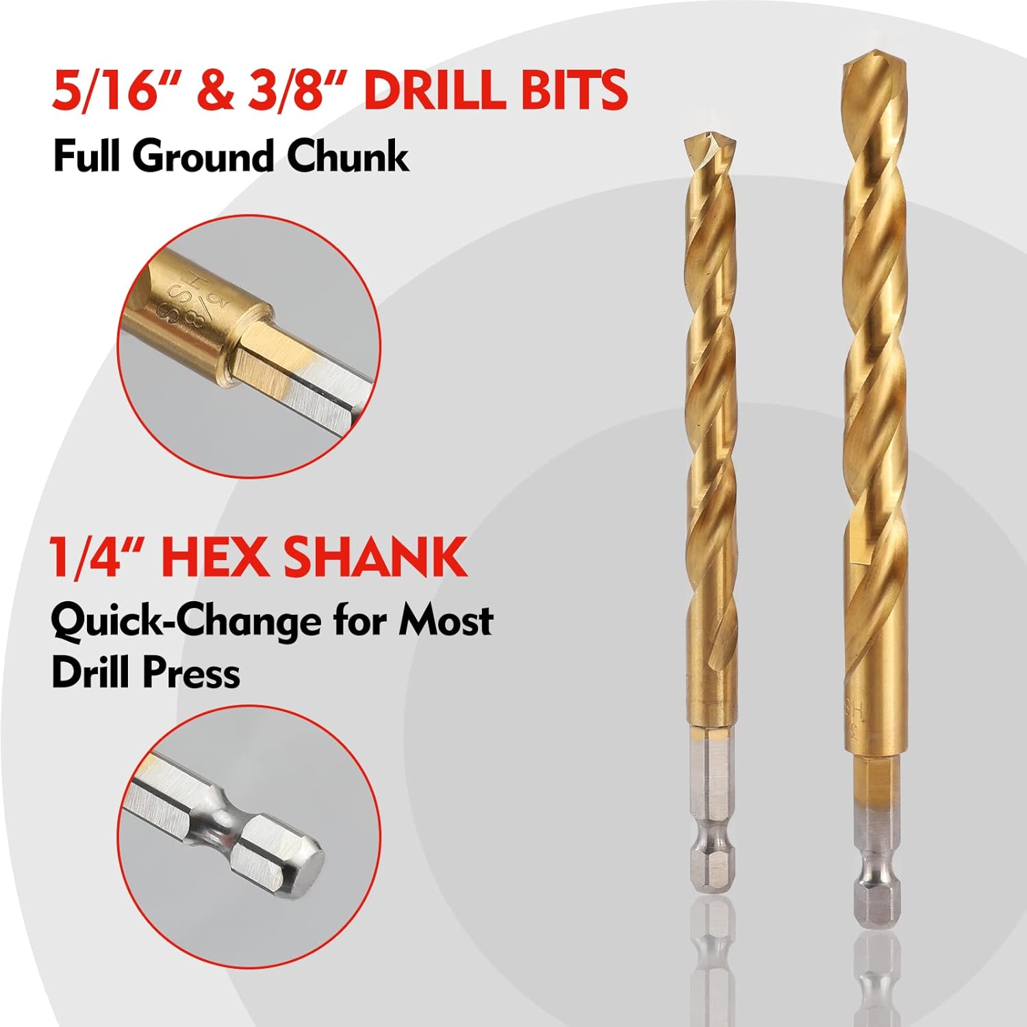 WORKPRO 9-Piece 1/4" Hex Shank Drill Bit Set, Titanium Plating HSS Drill Bits from 1/16" to 3/8" for Metal, Steel, Wood, PVC, Quick Change Design