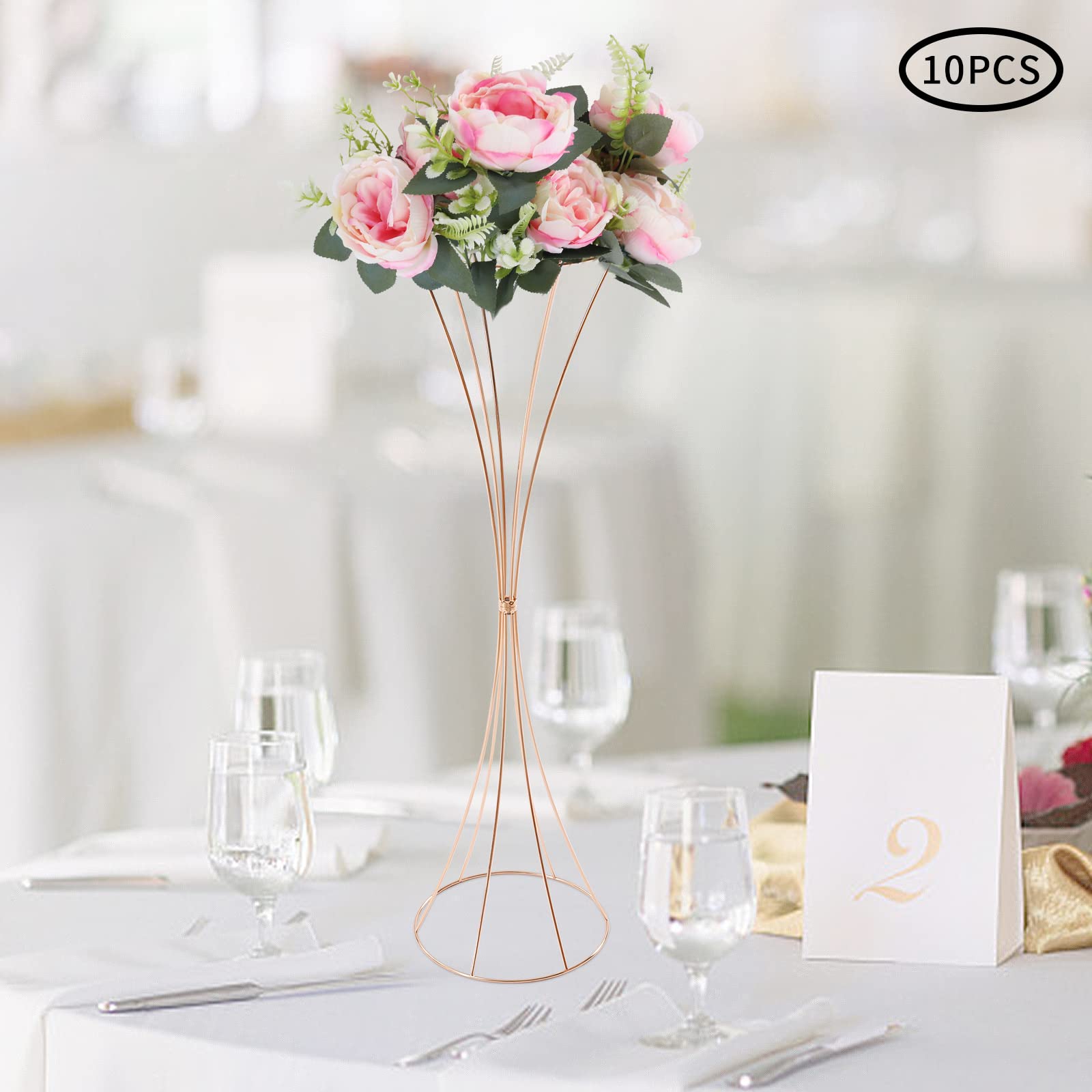 10 Stück Gold Hochzeit Tafelaufsätze Tisch Vase,80 cm Hoch Metall Trompete Vase,Street Guide für Hochzeit Party Abendessen Tafelaufsatz,Blumenständer für Weihnachten Jahrestag Dekoration