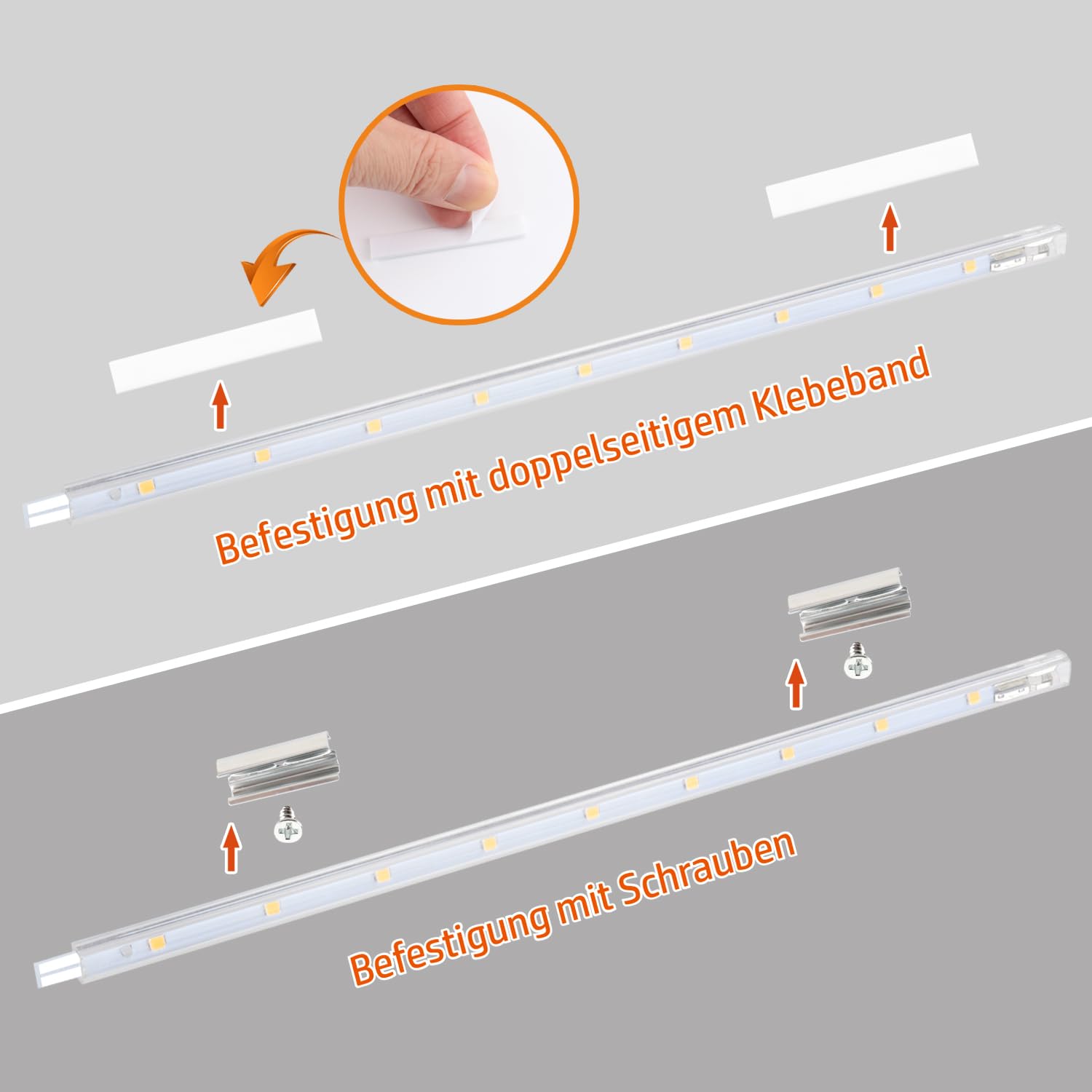 da LIGHT Lampada da incasso a LED con interruttore, 7 W, 700 lm, 4000 K, luce bianca neutra, per cucina, vetrine, armadio, con strisce da 4 x 41 cm, espandibile tramite sistema a incastro