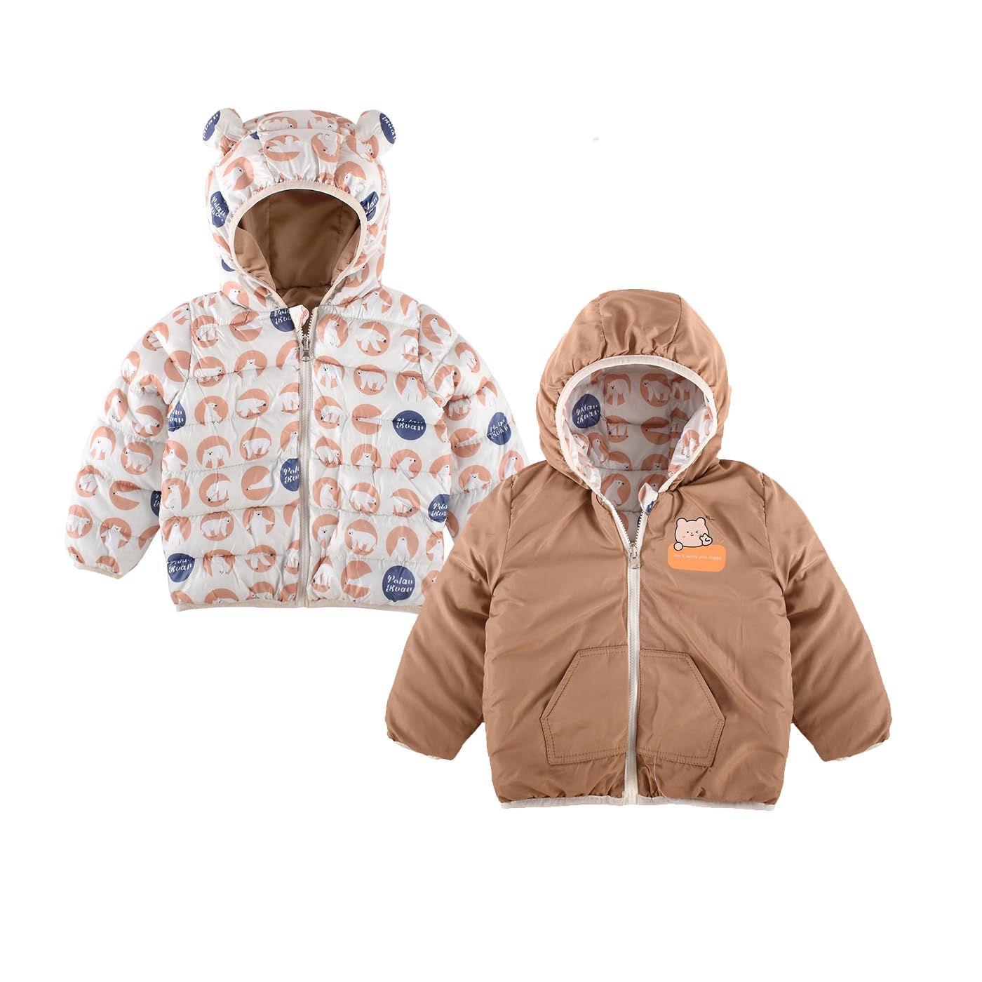 Bold N ElegantCartoon Print Reversible Winter Standard Length Puffer Jacket For Kids Hooded Coat Jacket With Fleece Lining For Boy's & Girls
