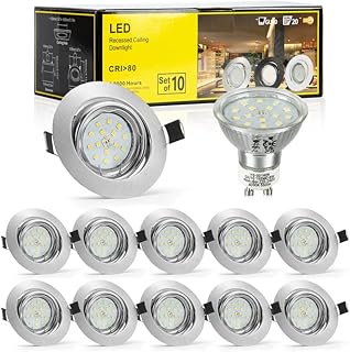 Bojim LED Recessed Ceiling Lights Downlight, 10X GU10 Recessed Spotlights Natural White 4000K 6W 550lm, LED Spot Lights for Ceiling,60 Degree Adjustable Lamp 230V IP20 82Ra, No Fire Rated