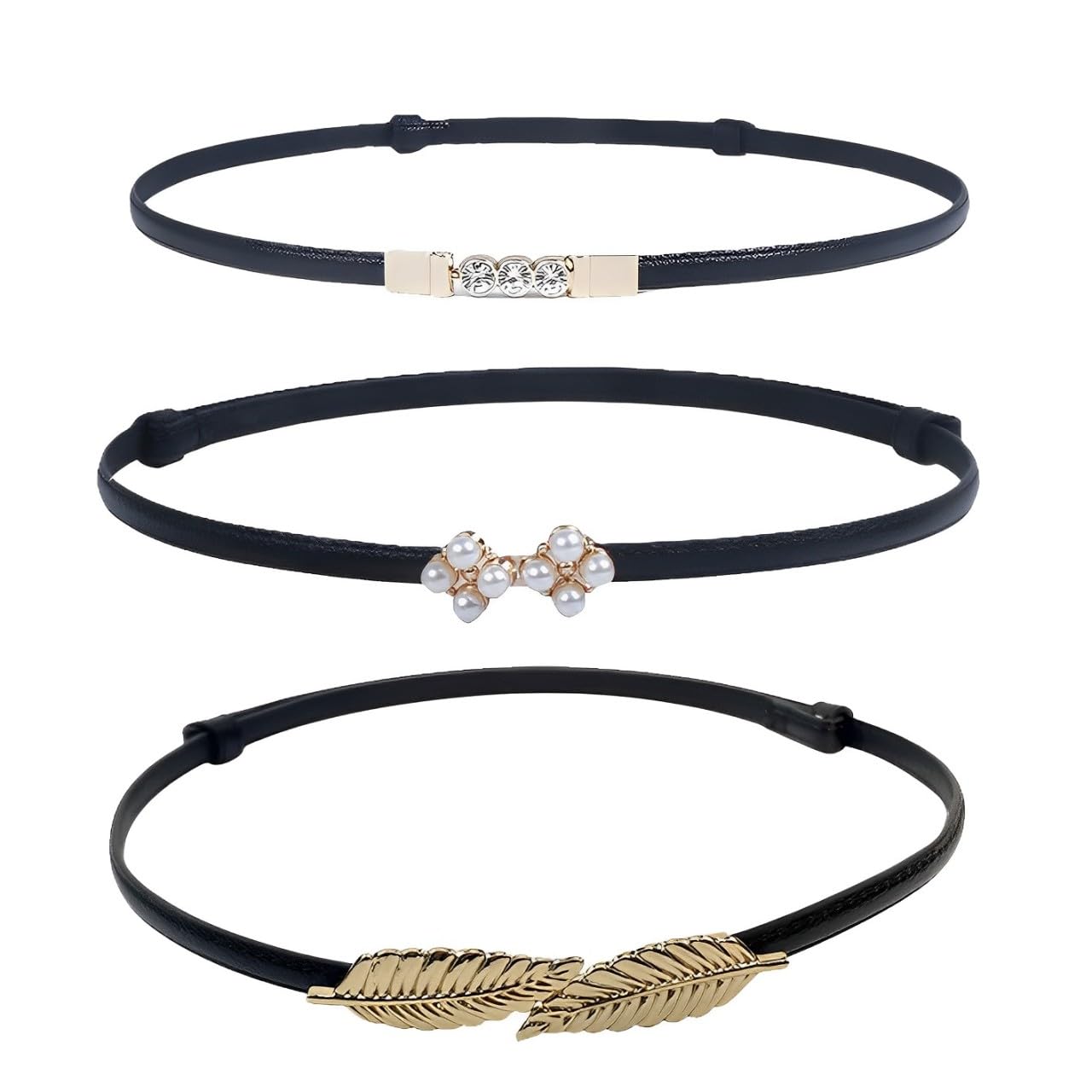 Pack Of 3 Women’s Slim Leather Waist Belts With Golden Buckles – Stylish, Adjustable, And Versatile Accessory For Dresses, Skirts, And Jeans (Black)-image-16