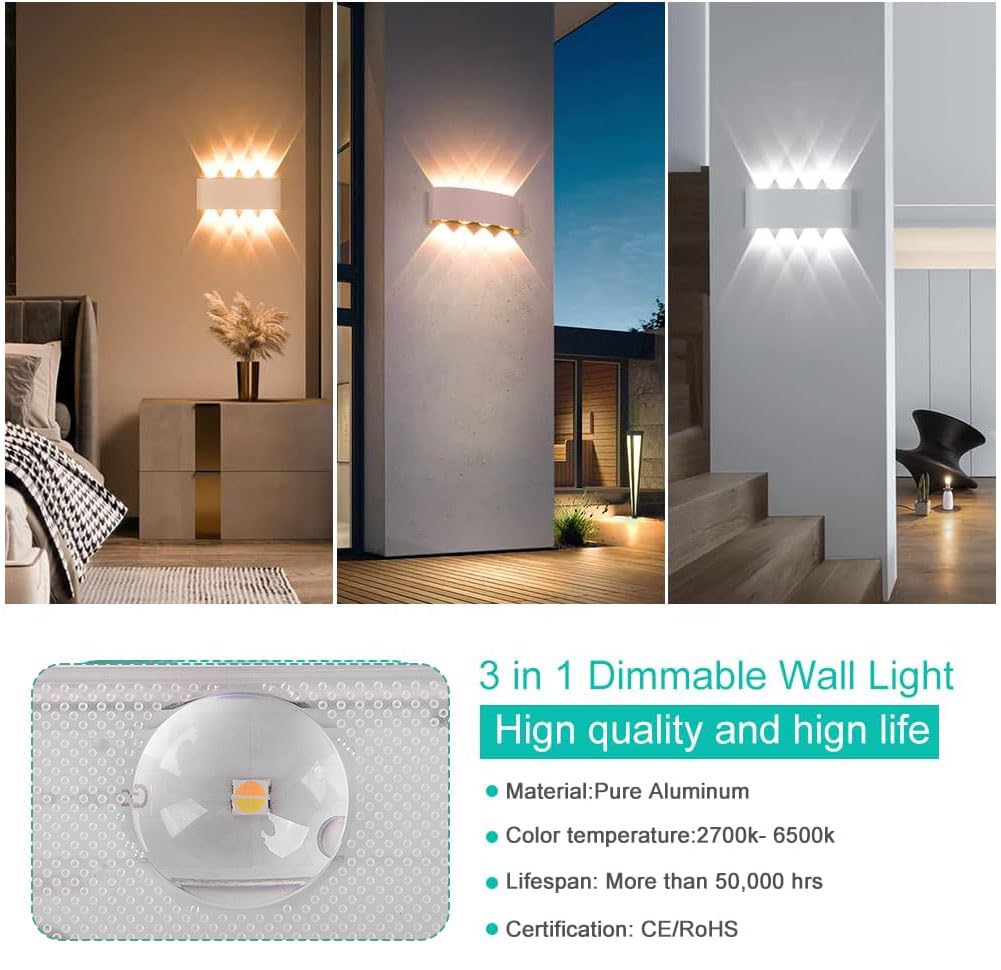 Applique Murale LED Noir Blanc Avec Télécommande Dimmable Applique