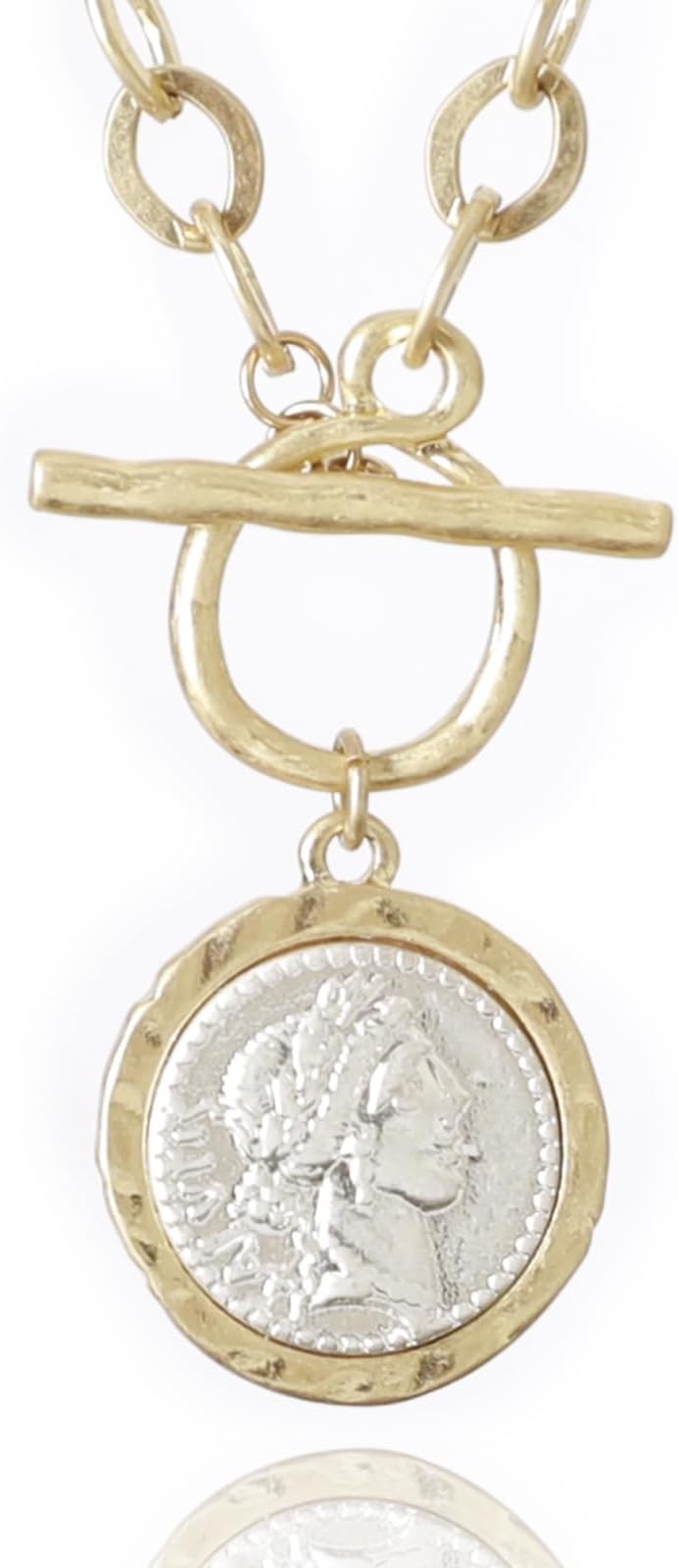 Antique Gold Plated Roman Coin Necklace for Women 18 Inch Chain Pendant Necklace Birthday Anniversary Jewelry Gift for Women