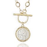Antique Gold Plated Roman Coin Necklace for Women 18 Inch Chain Pendant Necklace Birthday Anniversary Jewelry Gift for Women