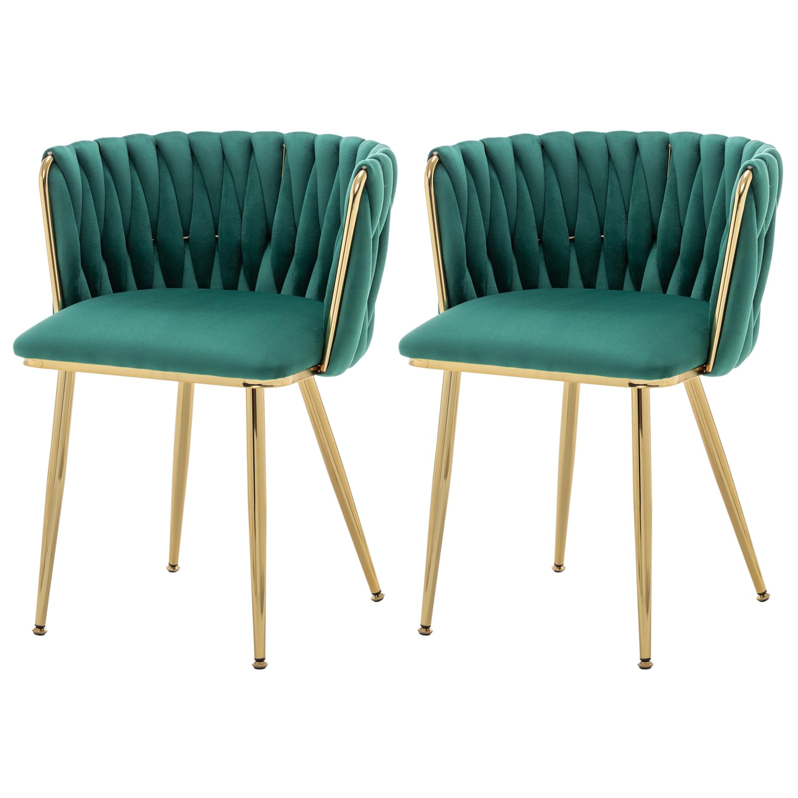 ECHINGLE Velvet Dining Chairs Set of 2, Modern Upholstered Dining Chairs with Gold Metal Legs for Dining Room, Vanity, Kitchen, Living Room(Green)
