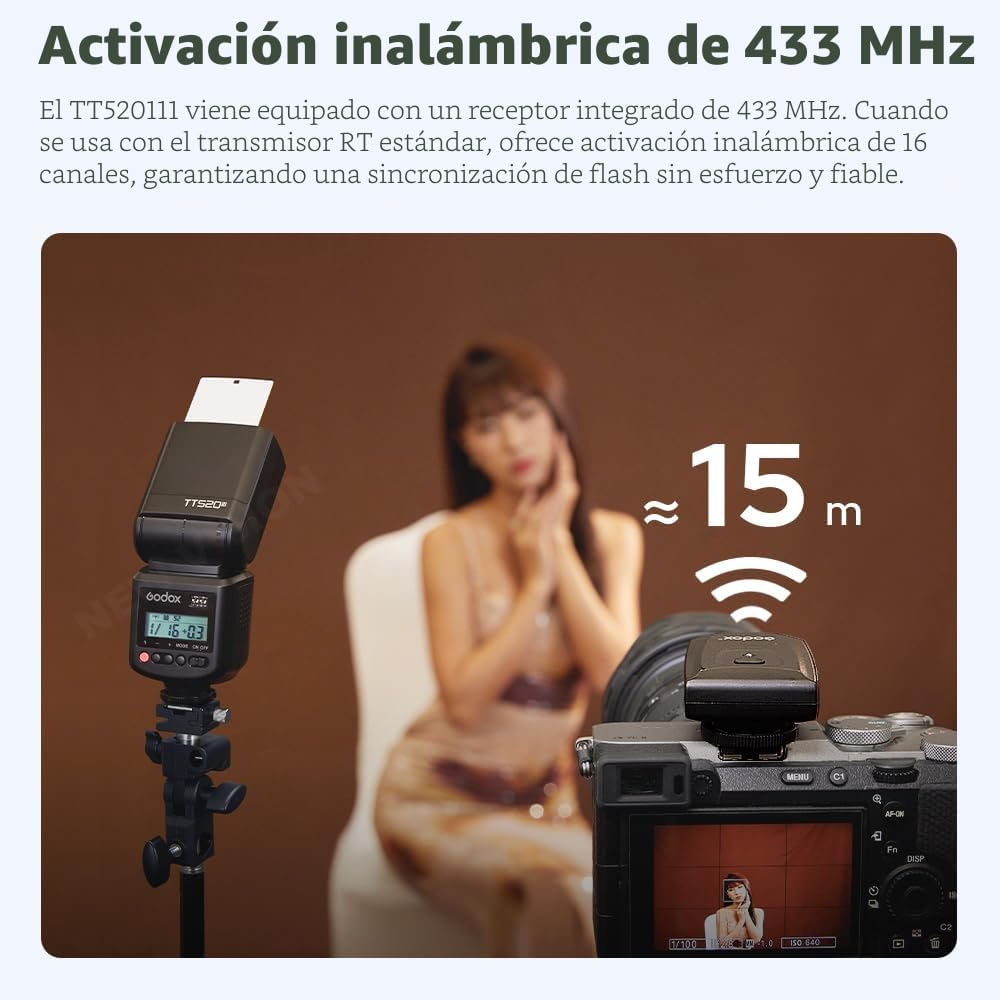GODOX TT520 III - Flash de cámara universal Speedlite, con disparador inalámbrico GN33 433 MHz, receptor inalámbrico, modos S1/S2, 8 niveles de potencia, compatible con cámaras Canon, Nikon, Pentax