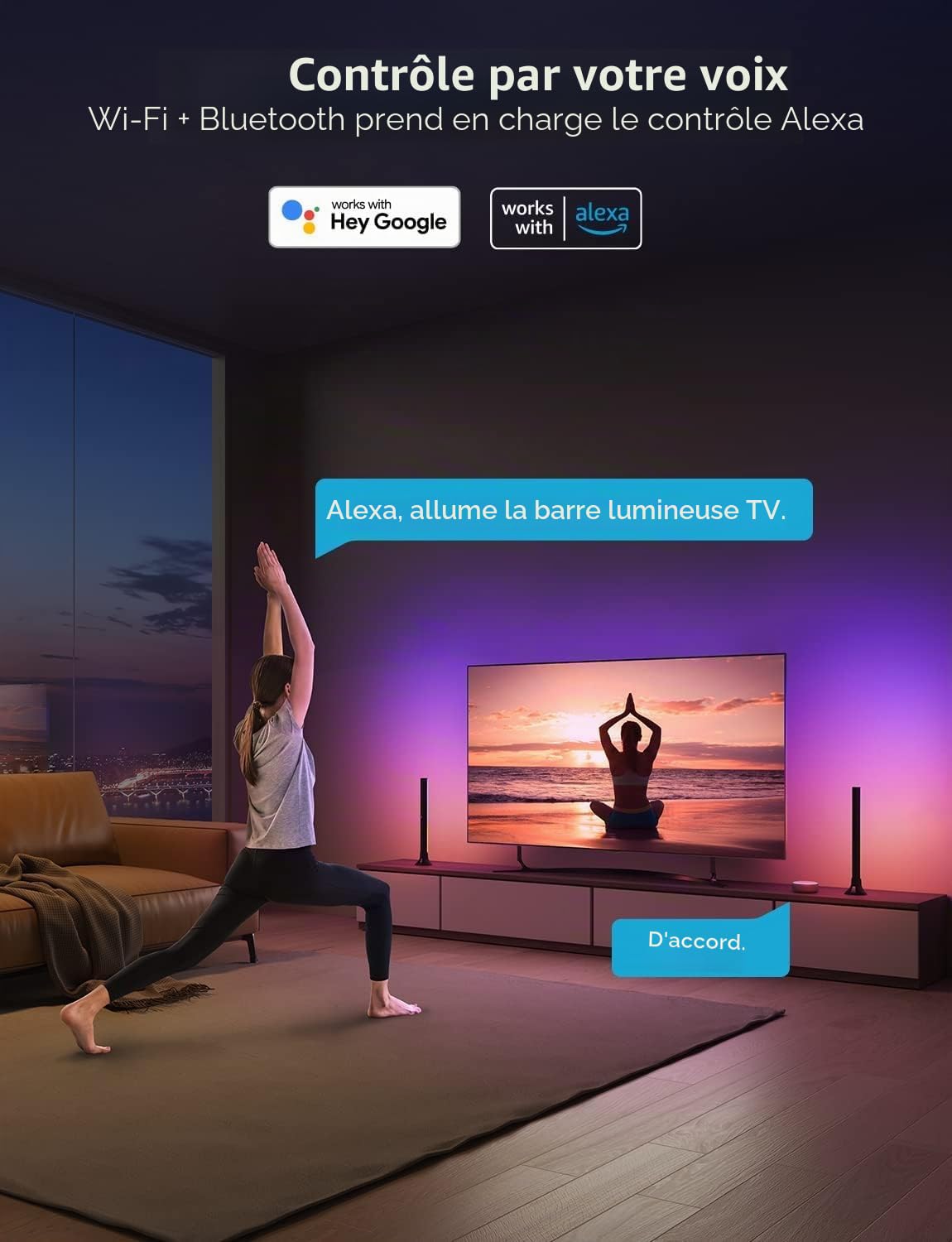 Govee Barre LED RGBIC, Double Perles Lumineuses et 38cm Rétroéclairage TV WiFi Barre, plusieurs Options de Placement, pour TV 45-70 pouces, Fonctionne avec Alexa et Google Assistant, Couleur Noire