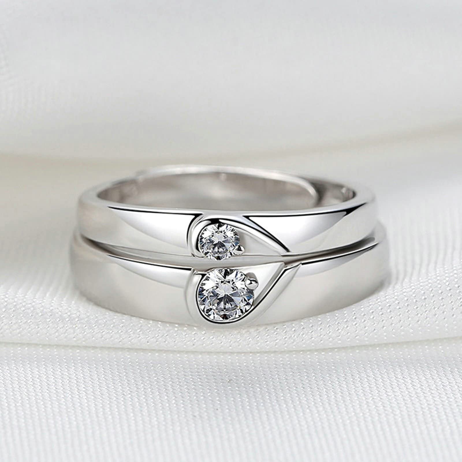 Anillo de plata de ley S925 con forma de corazón y circonita para parejas, Adjustable, Plata de ley, Zirconia cúbica