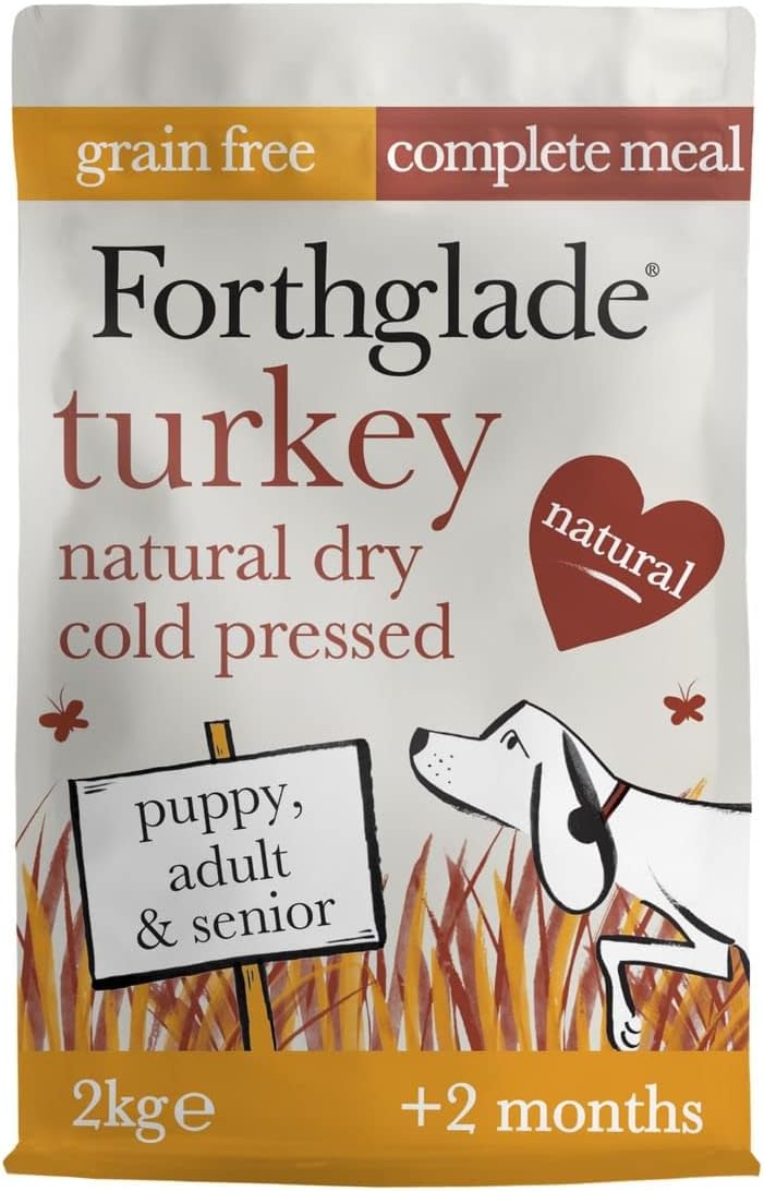 Forthglade Complete Natural Dry Dog Food Grain Free Turkey (2kg) Resealable Bag Easy to