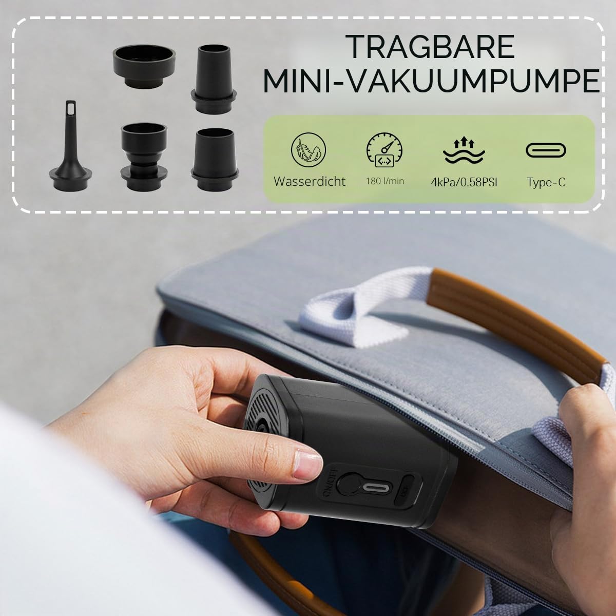 Vakuumbeutel für Kleidung mit Kabelloser Pumpe, Wiederverwendbarer Großer Verschlussbeutel, Vakuumbeutel für Kleidung Reise für Bettwäsche, Umzüge, Vakuum Rucksack (2 Stück + Pumpe)