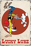 Lucky Luke Plaque en tôle décorative pour fans de bande dessinée Motif western, cowboy, Wild West 20 x 30 cm