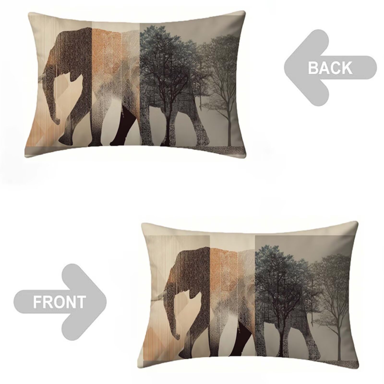 Housse Coussin 90x40 Lot de 2, Housse de Coussin gris Coussin Canape, Rectangle Coussin Decoratif éléphant Coussin Exterieur, Printemps Taie D'oreiller pour Canapé Salon Decoration Maison D6-945