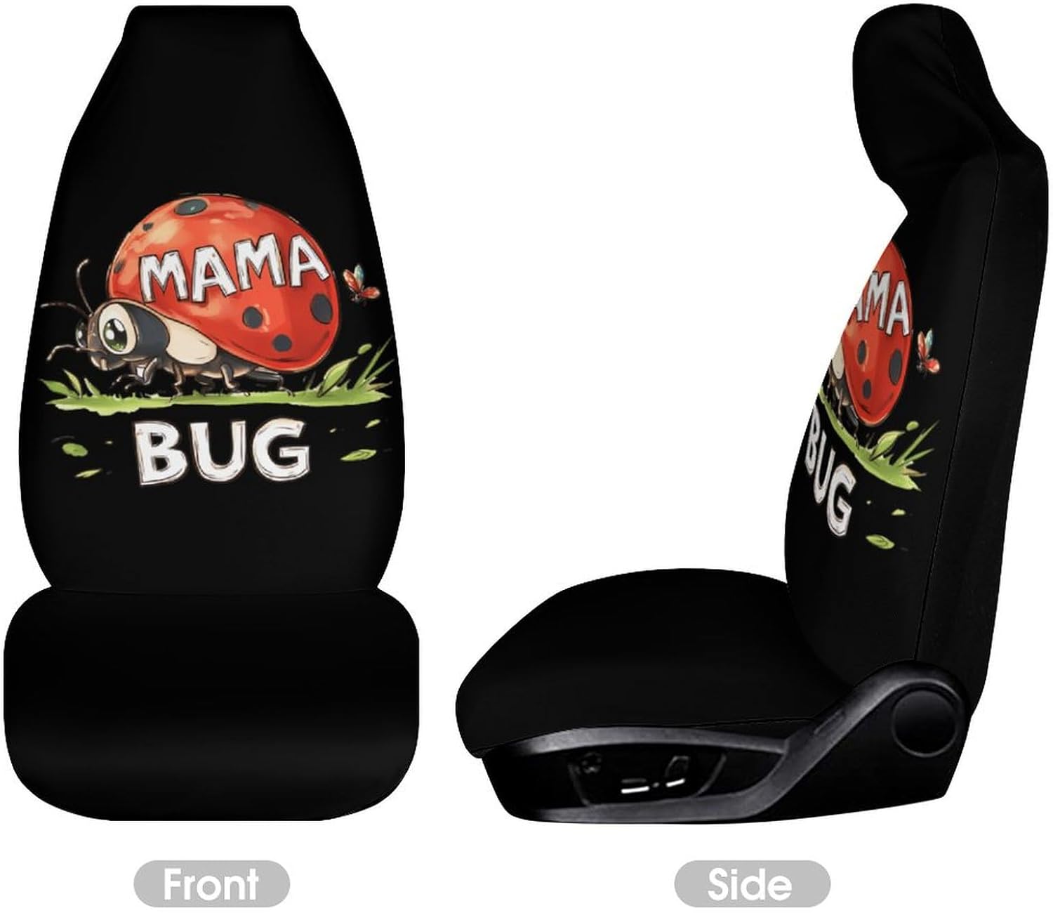 Ladybug Mom Mama Bug Car Seat Covers Universal Car Front Seats Protector Auto Interior Accessories 2PCS