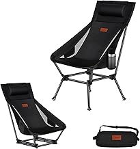 DesertFox STG0098 Outdoor Chair, 2-Way Camping Chair, Low Chair, Lightweight, Includes Pillow, High Back, Unique Cup Holder, Load Capacity 330.7 lbs (150 kg), Compact, Low Type, Storage Bag Included