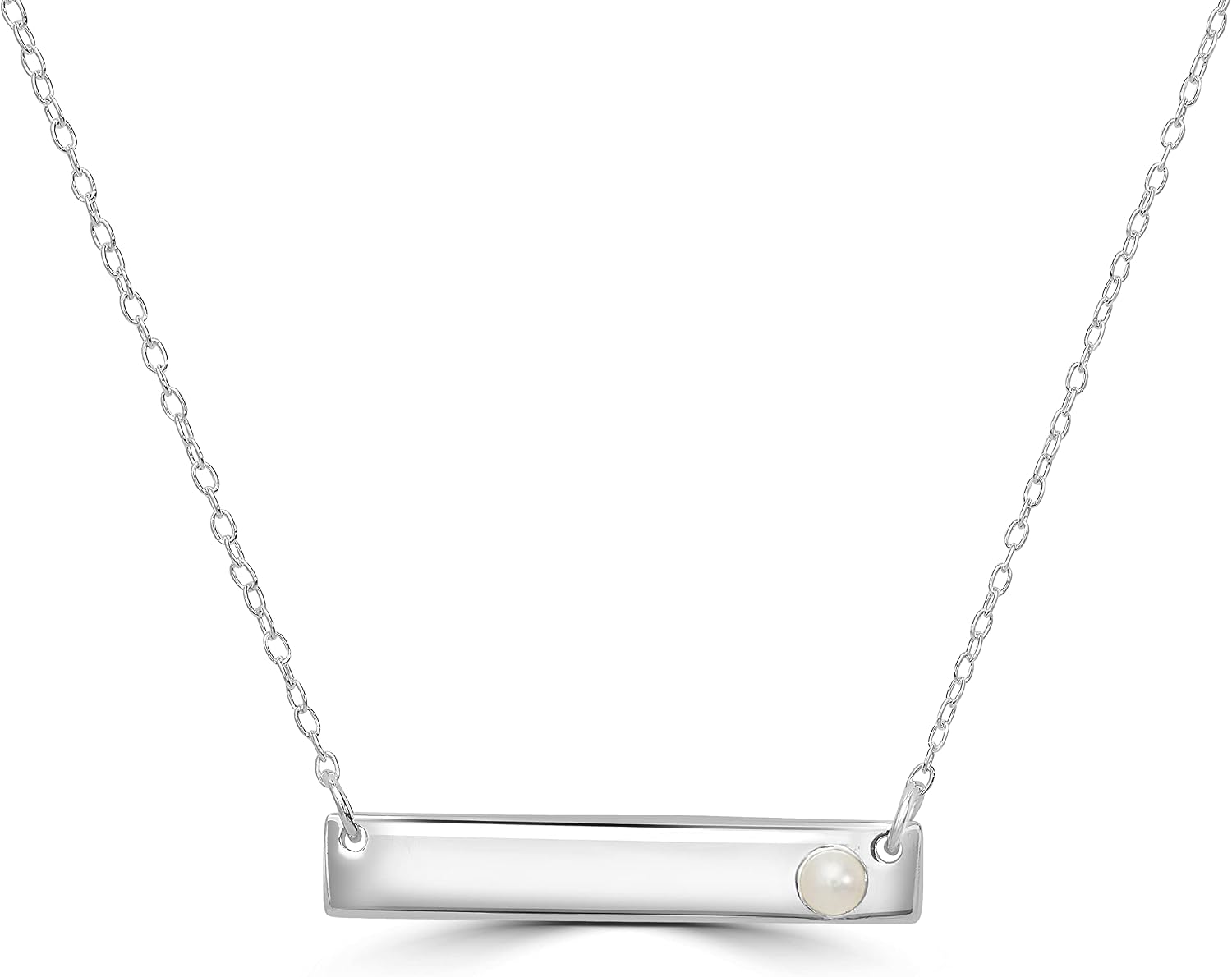 Sterling Silver or Gold Over Sterling Silver Bar Necklace with Genuine Stone, 16-20 Inches