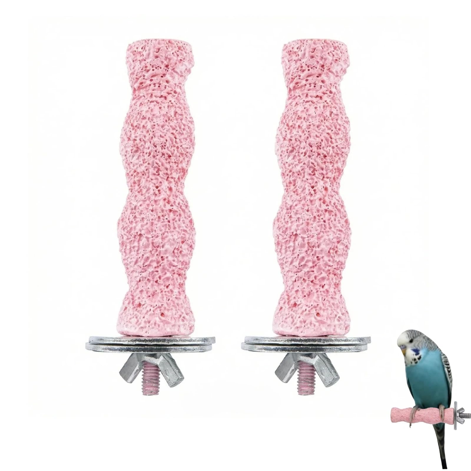 2Pcs Bird Beak Grinding Stone Parrot Perch Resin Budgie Bird Perches for Cage Anti-Slip Parrot Stand Nail Trimming Chew Toy Claw Sticks for Parakeet Cockatiel Bird ParrotChinchilla Cage(Pink)