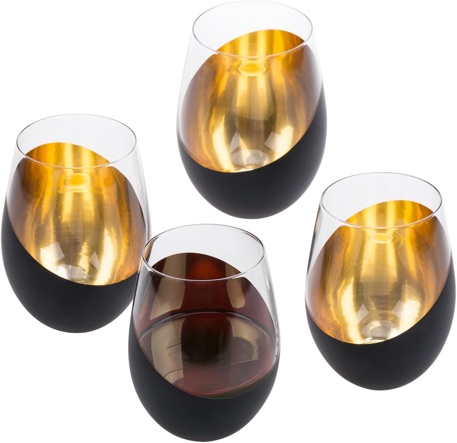 MyGift Black Wine Glasses Set of 4, Black and Gold Cups 18 oz with Metallic Angled Design, Wedding Party Home Bar Birthday Housewarming Gift