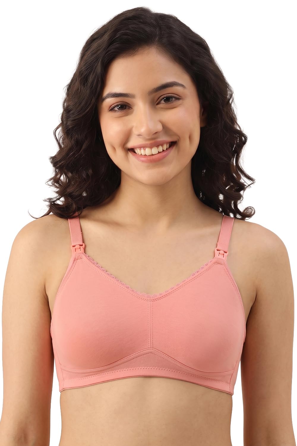 Double Layered Regular Wired 3/4th Coverage Natural Lift Nursing Bra - Powder Pink-image-1