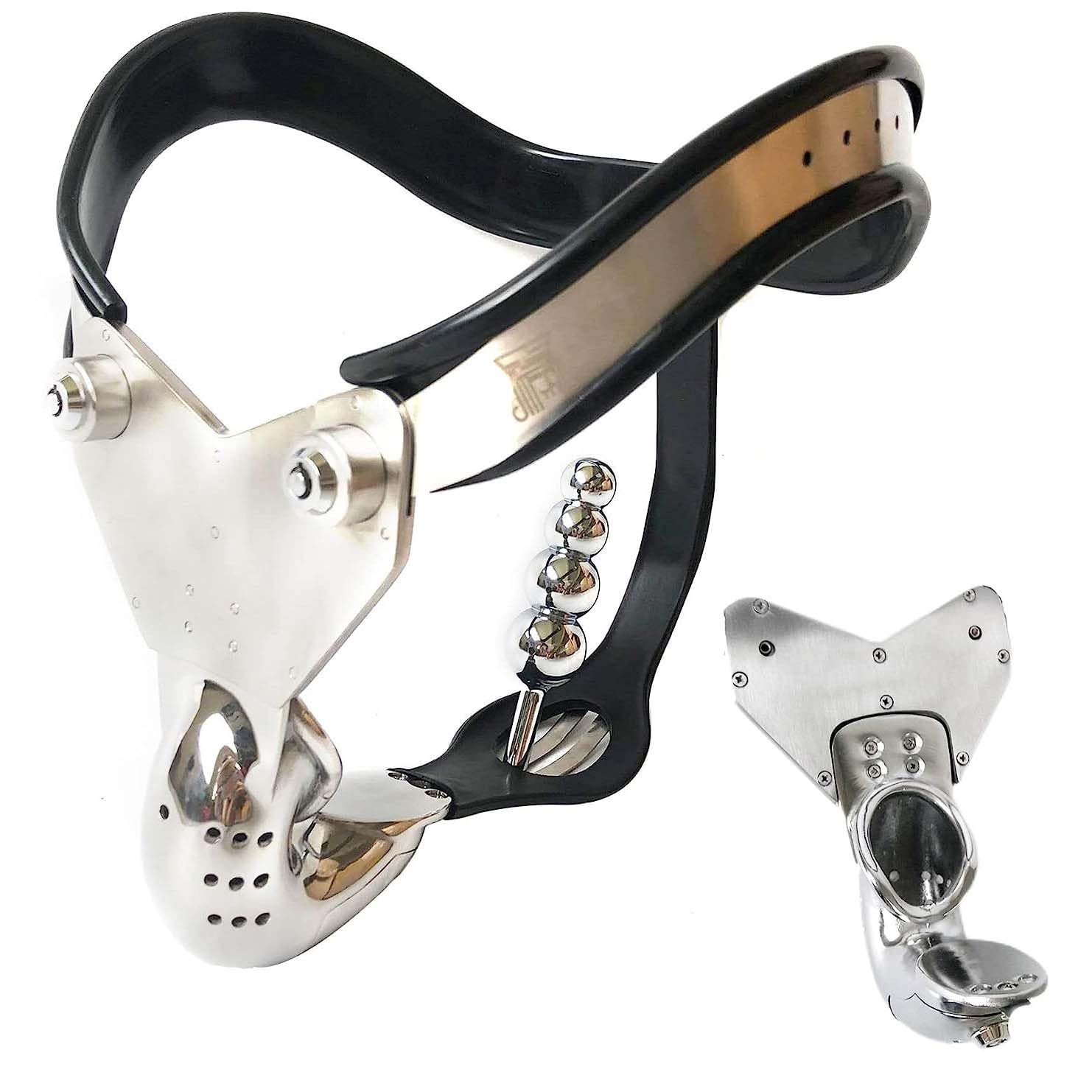 BDSMLV Keuschheitsgürtel Edelstahl Herren Extreme Strap Butt Plug Keuschheitsgürtel Keuschheitskäfig Männlich Metall Peniskäfig Bondage Sexspielzeug Fetisch BDSM,100cm/110cm,Black