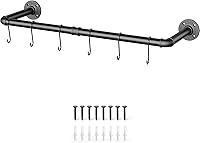 Vista 9 de OROPY Perchero industrial de tubo de 38.4 pulgadas, resistente y desmontable montado en la pared, barra de ropa de hierro negro, barra de colgar