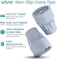 Vista 2 de Vive Walking Cane Tips 2 Pack (3/4 Inch) - Non-Slip Universal Rubber Replacement Tips for Walking Sticks, Crutches, Walkers, Canes