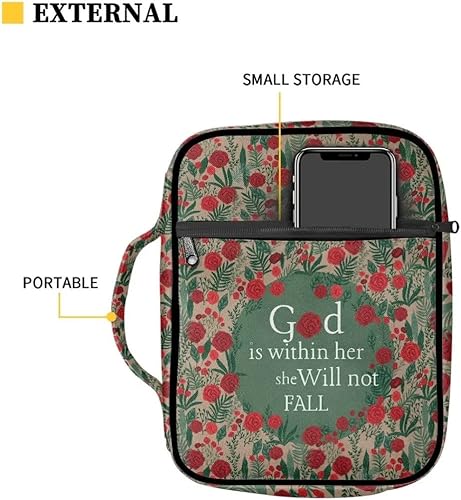 Miniatura 4 de Pensura Funda de Biblia de tamaño grande para mujer, funda de Biblia con estuche de rosa roja, organizador de Biblia con asa portátil y bolsillo
