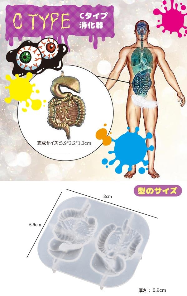 Amazon.co.jp: Merucy シリコンモールド 臓器 3タイプ 大脳 心臓 消化 