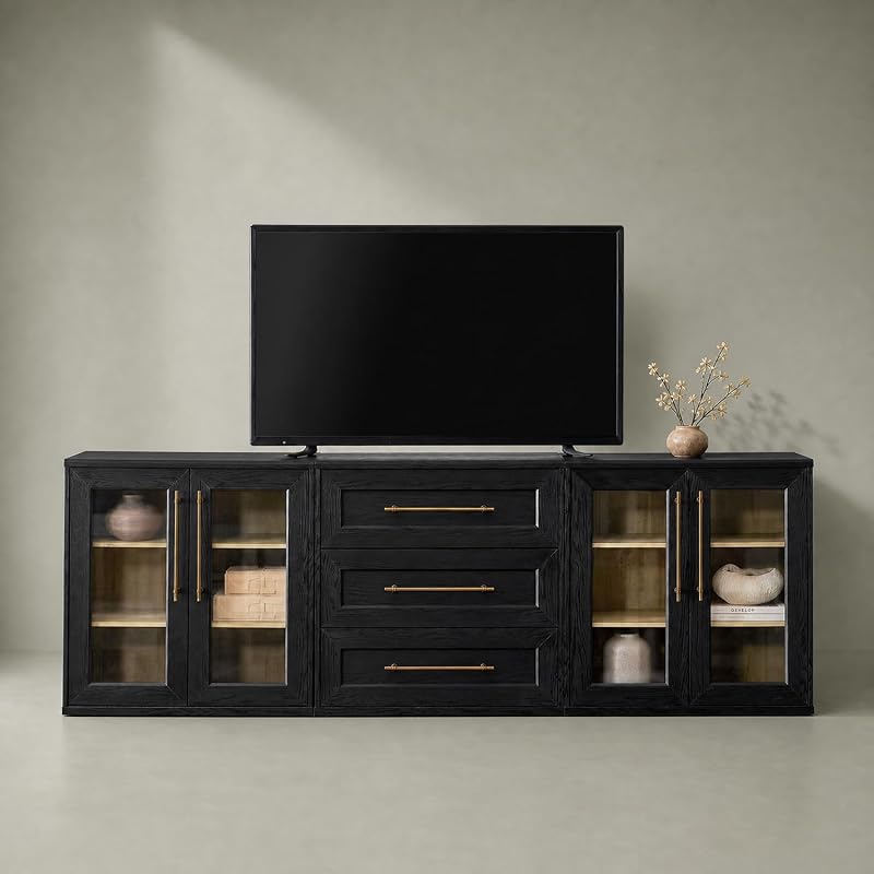 mopio Blake Entertainment Center, TV Stand, Modular (Black Oak, 3 Units)
