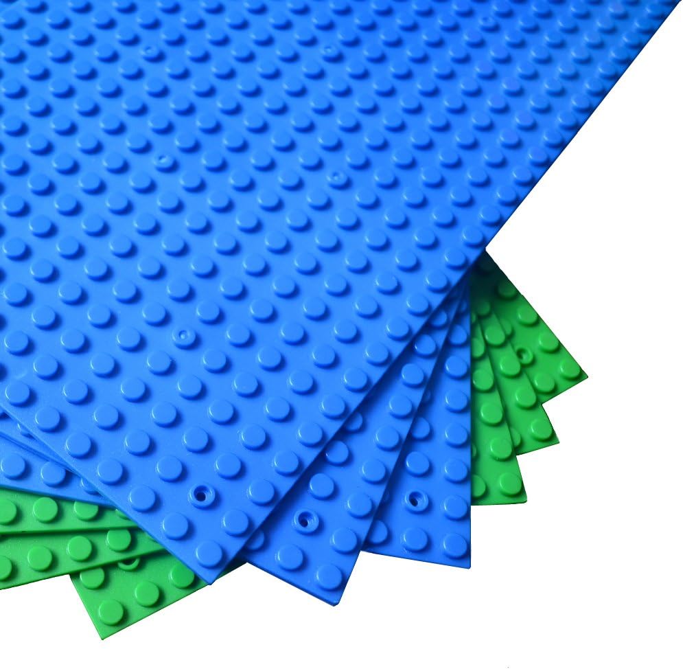 Base Plates 5"x10" Variety Baseplates for Brick Block Building Compatible all Major Brands Blue and Green Baseboard With Pin-hole (6-Pack)