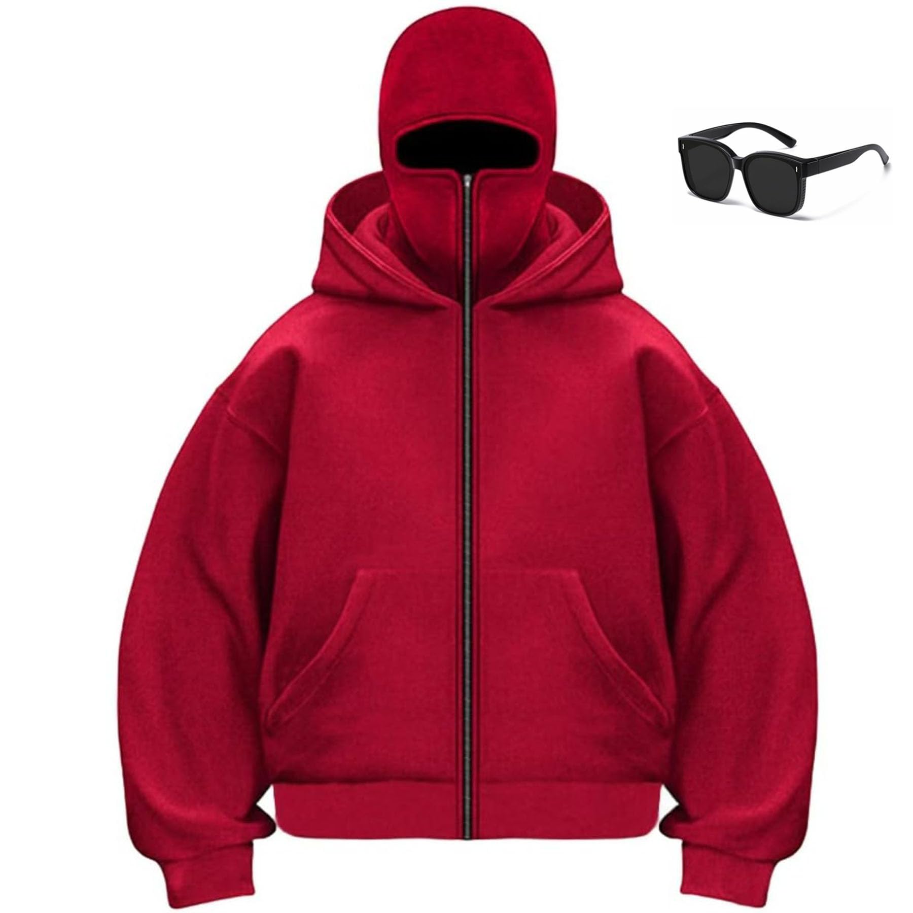 moytarcp Balaclava Hoodie with Built in Balaclavaand Mask - Cool Men Double Hooded Jacket Wind-Resistant Hoodies (Red A,L)