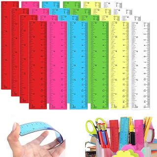 Pack of 24 Coloured 15 cm Ruler, Plastic Ruler, Small, 6 Colours, Transparent Ruler Set with Centimetres and Inches, Transparent Rulers, for School Supplies, Office and Home