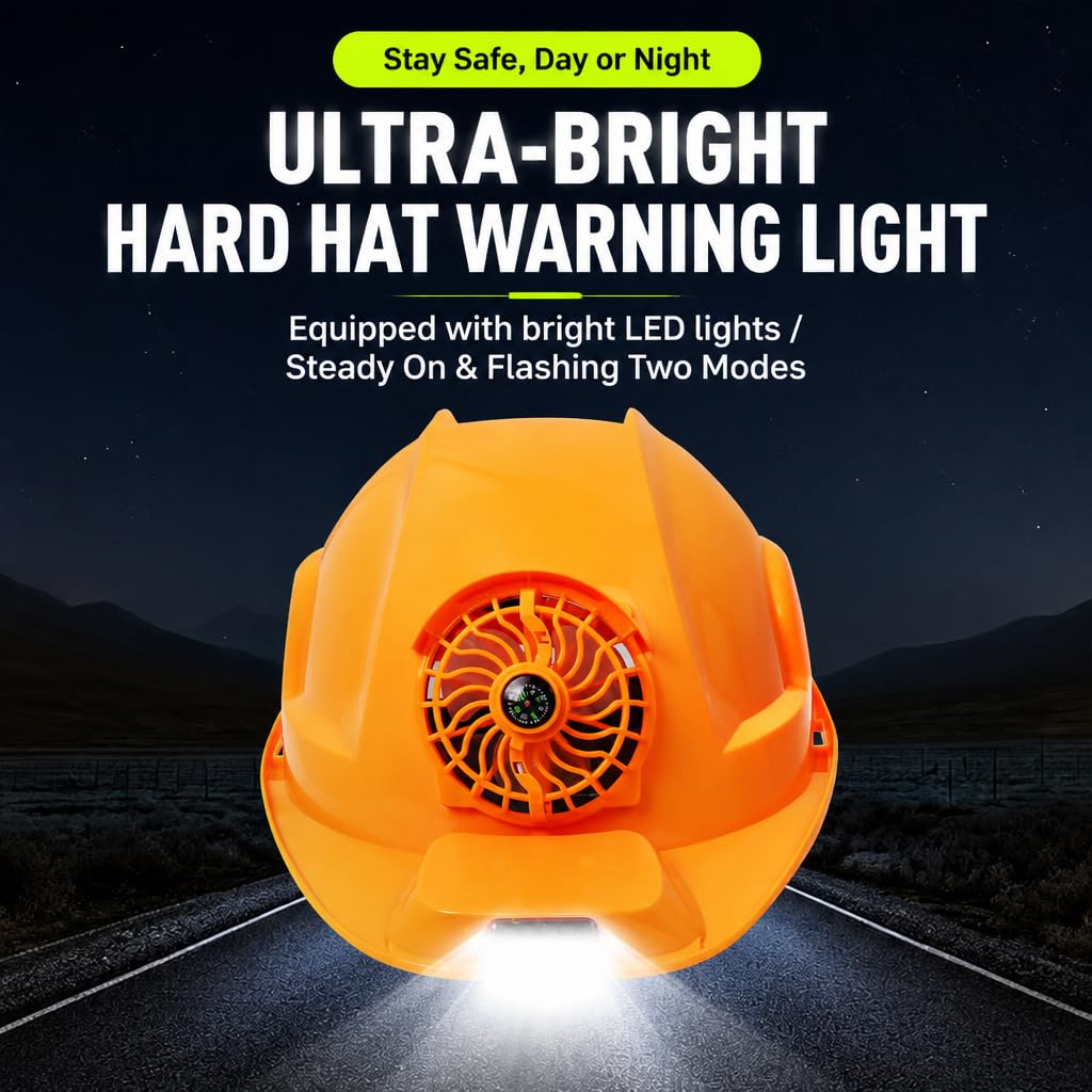Casco de Obra Ventilado Solar y USB con 4 Velocidades, Sombrero de Seguridad Impermeable con Luz LED, Enfriamiento Rápido para Trabajos al Aire Libre