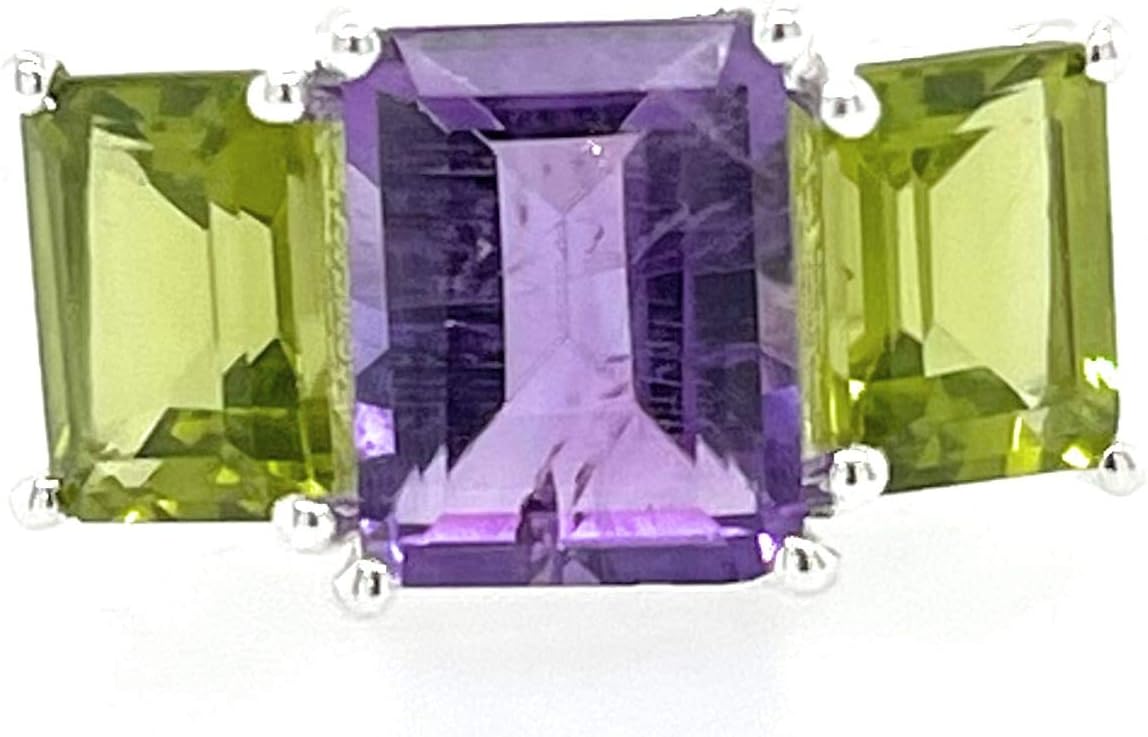 Natural 4ct Purple Amethyst, Peridot 925 Solid Sterling Silver Ring Size 5, 6, 7, 8, 9 - Image 4