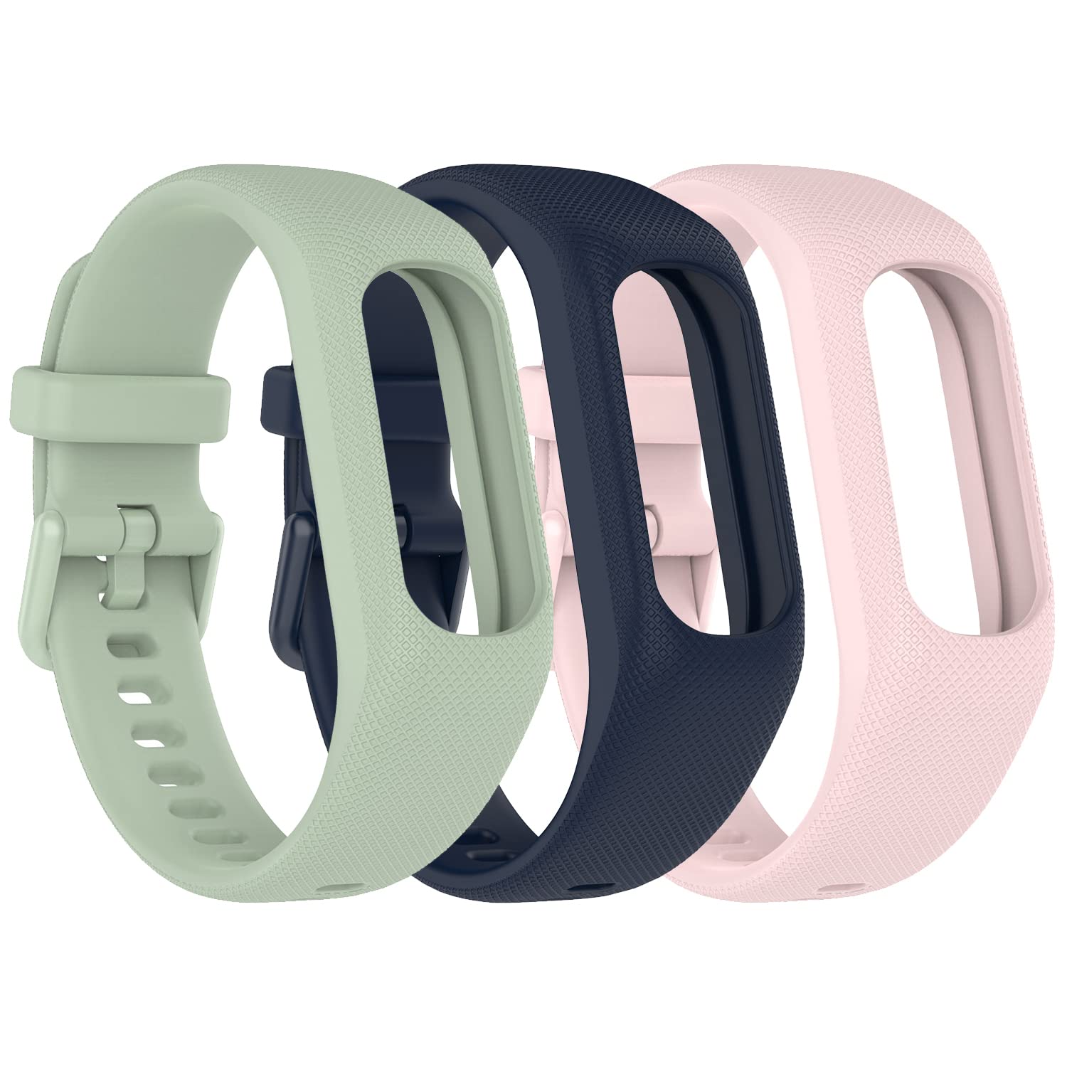Gheper Soft Silicone Bands Compatible with Garmin Vivosmart 5 Straps Replacement Wristbands with Secure Metal Watch Clasp Buckle Bracelet Bands Case Cover for Women Men, 3 Pack