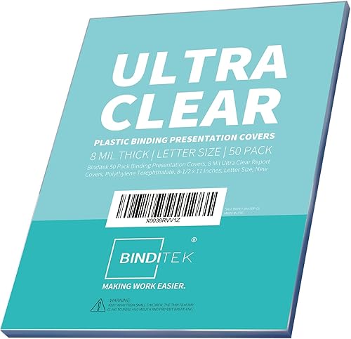 Vista 70 de Binditek Paquete de 200 cubiertas transparentes de PVC de 8 mil, 8.5 x 11 pulgadas, tamaño carta, esquinas cuadradas, sin perforar, suministros