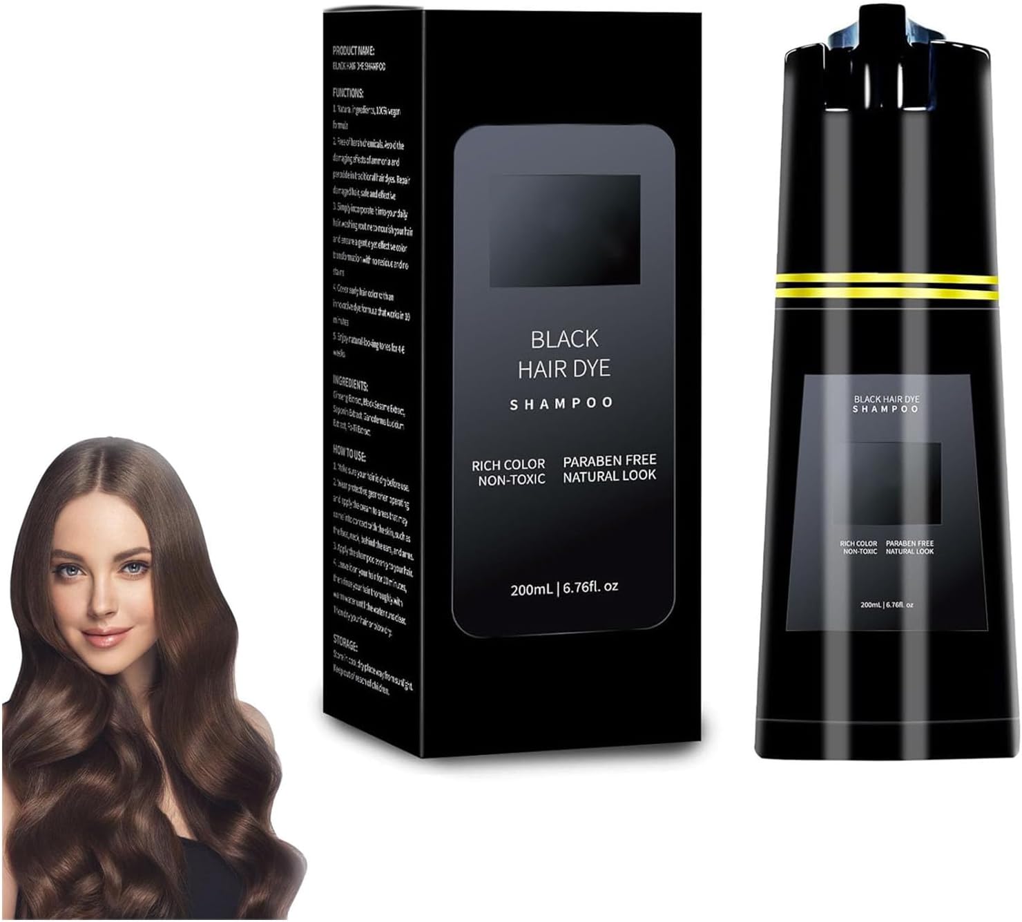 Polar Hair Dye Shampoo, Polar Hair Care, Polar Hair Care Dye Shampoo, Black Hair Dye Shampoo 3 In 1, Polar Hair Care Instant Dye Shampoo, Color Shampoo Hair Dye for Hair Coverage (Black)