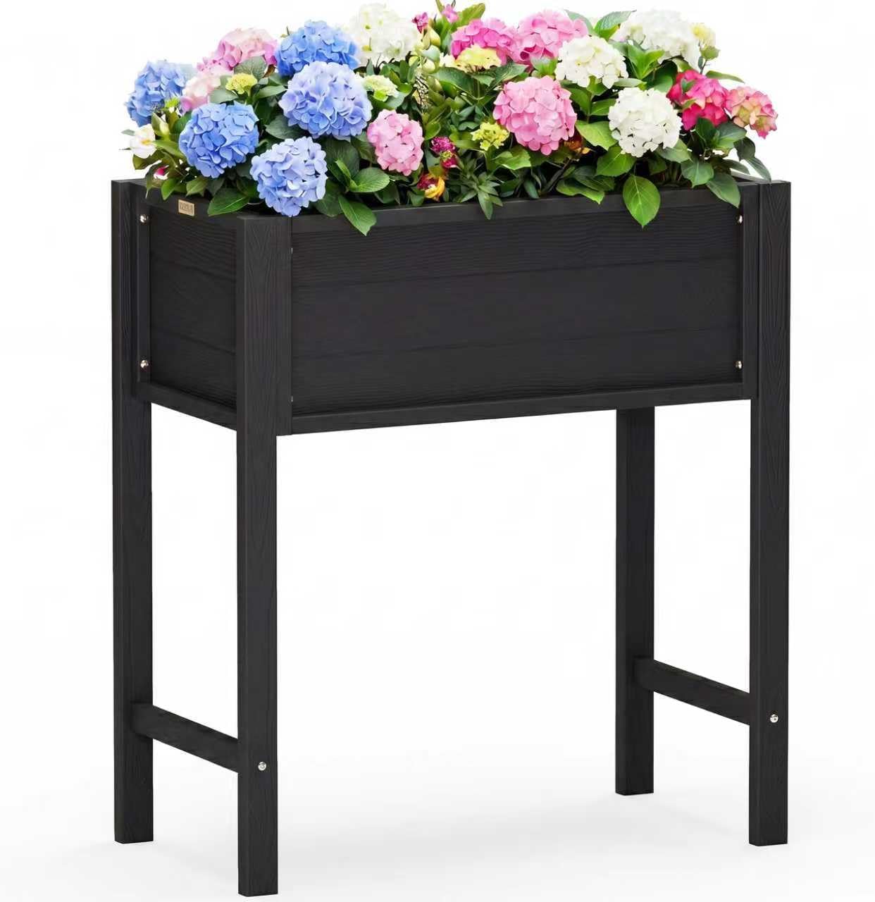 YEFU HIPS Raised Garden Bed: Outdoor 34x18x30in Weather-Resistant Elevated Planter with Drainage Holes Liner Suitable for Patio Deck Backyard - Ideal Choice for Home Gardening 385 lb Capacity (Black)
