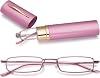 Mens Ladies Slim Pocket Reading Glasses Anti Blue Light Blocking Spring Hinge Readers Metal Mini Compact Eyeglasses with Portable Pen Case