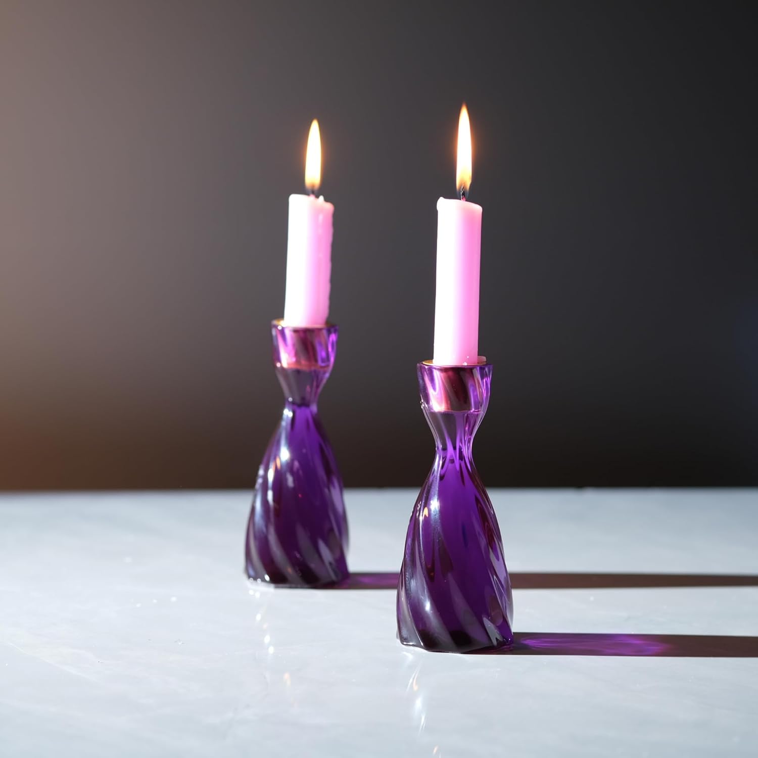 Twizzle Twist Candle Holder, Decorative Candle Holder for Table Display, Romantic Decoration, Unique Home DÉCOR Aesthetic, Housewarming Gift, Orange Height 5.7 inches Set of 2 - Resin