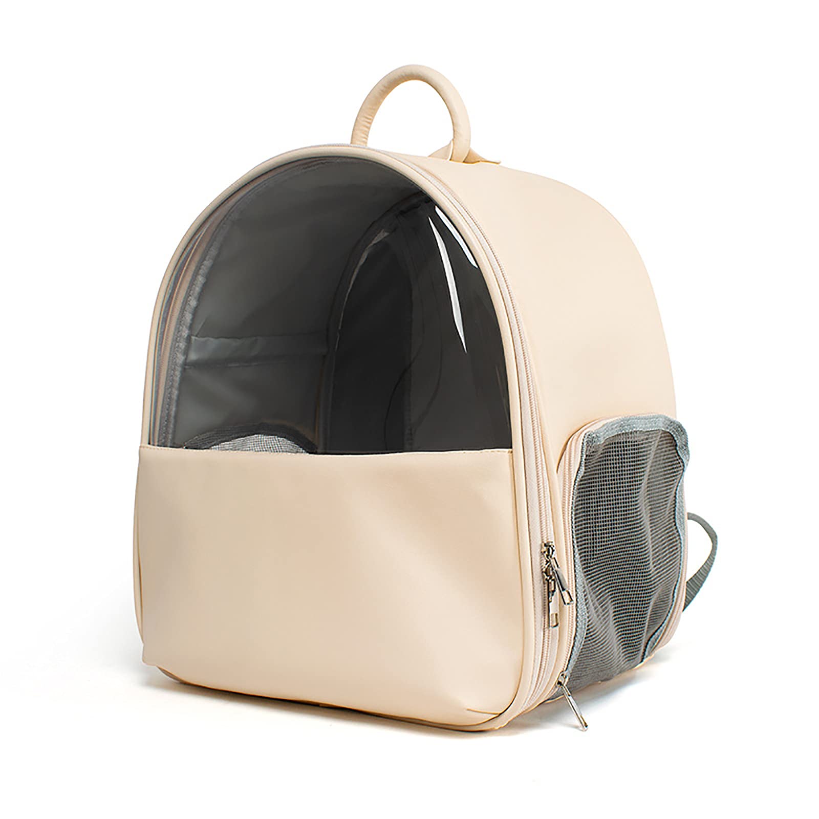 Sac à dos pour chien et chat beige avec fenêtre transparente pour transport