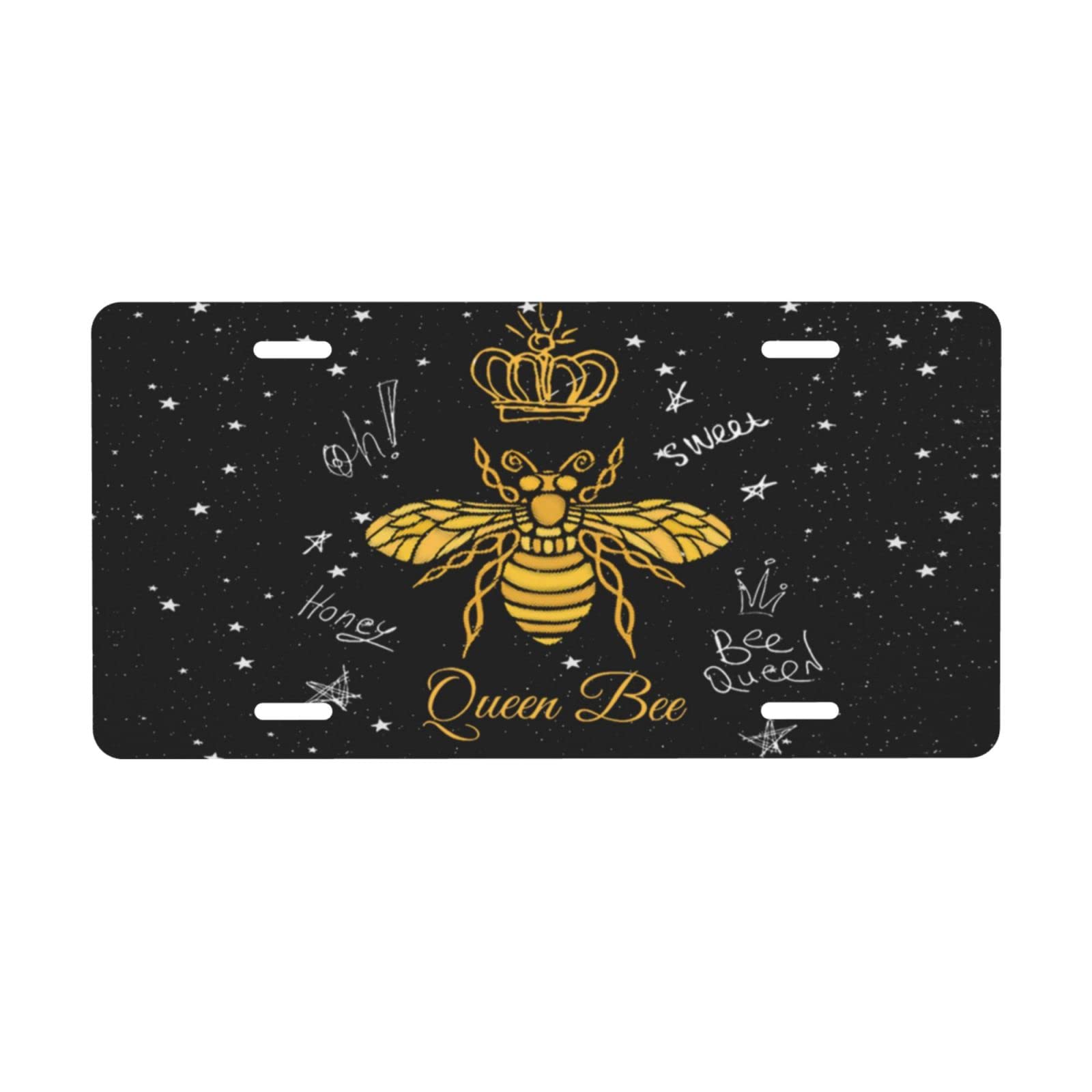 Cute Bee Insects Cartoon Queen Bee License Plate Aluminum Metal Tag Metal Car Plate Novelty Auto Decoration 6 X 12 Inch