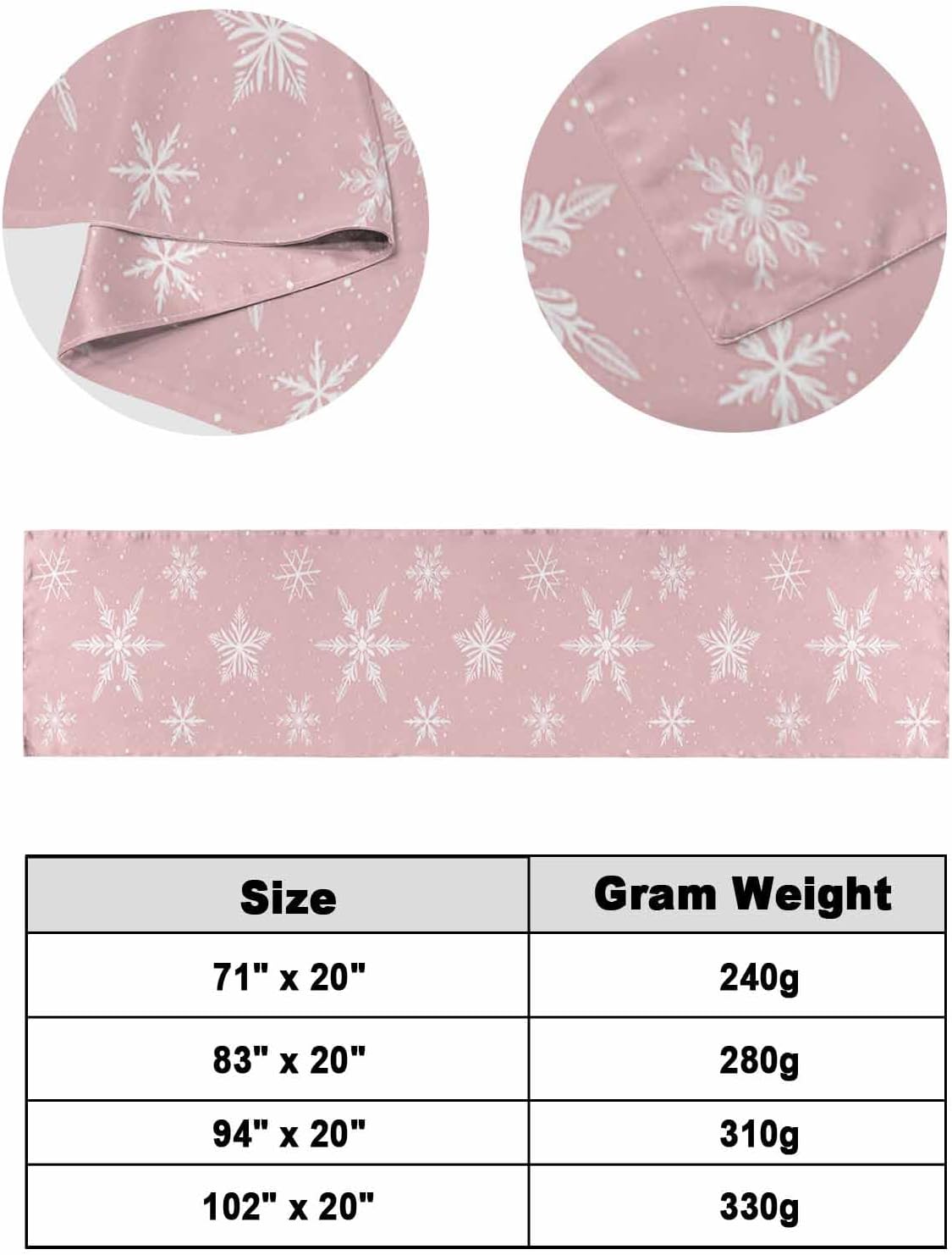 Pink Christmas Bed Runner Scarf Full Queen Size, Xmas Snowflake Winter Luxury Bed Throw Runners & Scarves for Twin Full Queen King Foot of Bed, Bedroom Hotel Wedding Room Decoration, 83"x20"