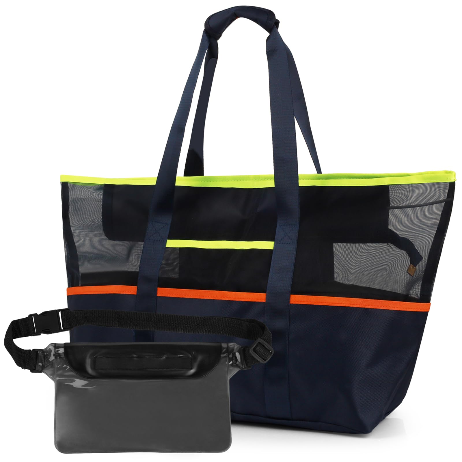 AYSYR Strandtasche Mesh Groß mit Swim Bag Abdichtung,Badetasche für Fitnessstudio,Beach Bag für Reisen Einkaufen und Alltag,Schwimmtasche Damen Großes Fassungsvermögen mit Wasserdichter Handytasche