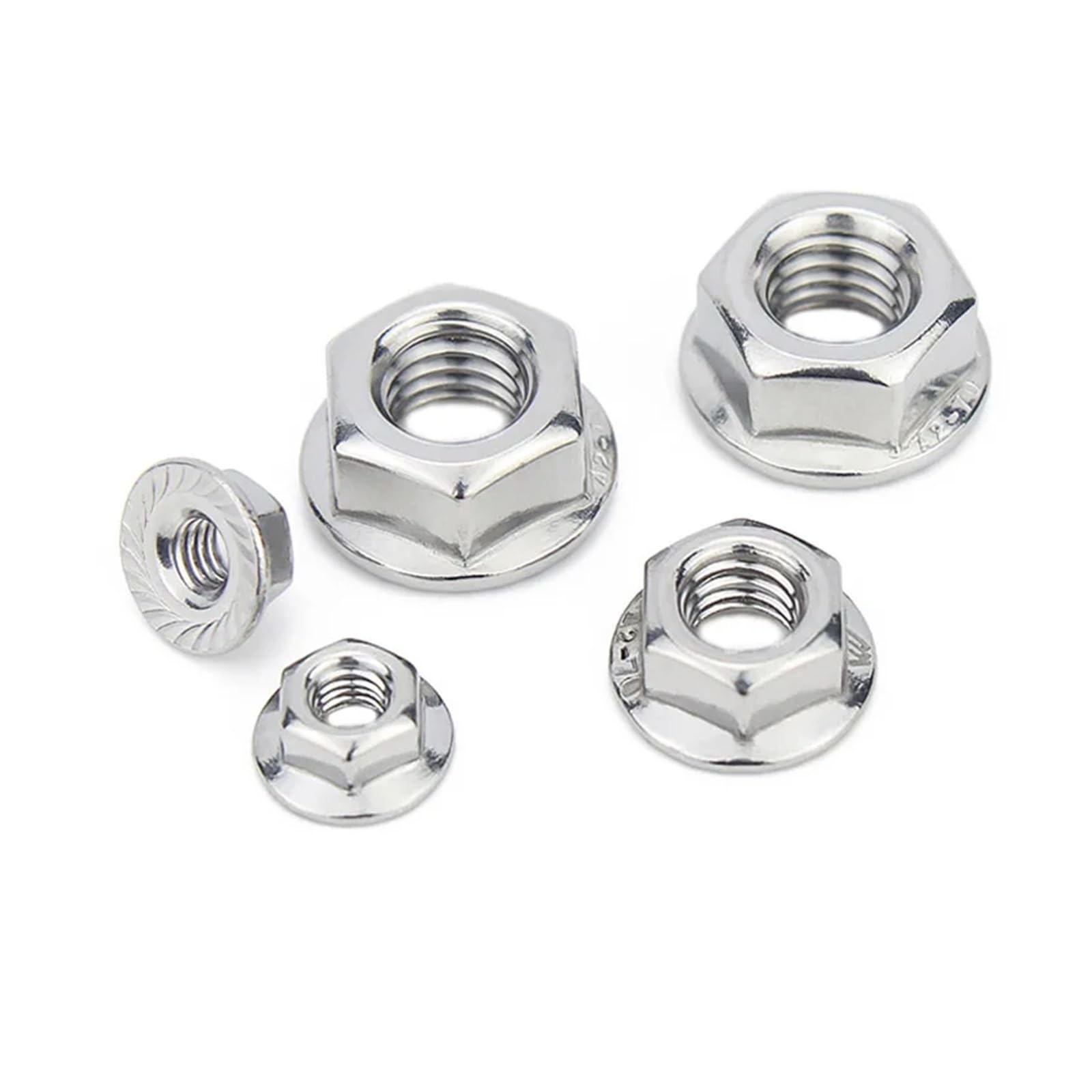 Nakrętka zabezpieczająca kołnierzowa, 5/50p Stal nierdzewna Nakrętka kołnierzowa Spinlock z łbem sześciokątnym ząbkowana M3 M4 M5 M6 M8 M10 M12 zabezpieczająca DIN6923(5pcs M10,201 stainless steel)