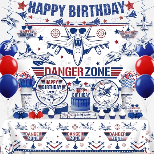 206Pcs Fighter Jet Birthday Party Decorations Tableware Set 25 Serves