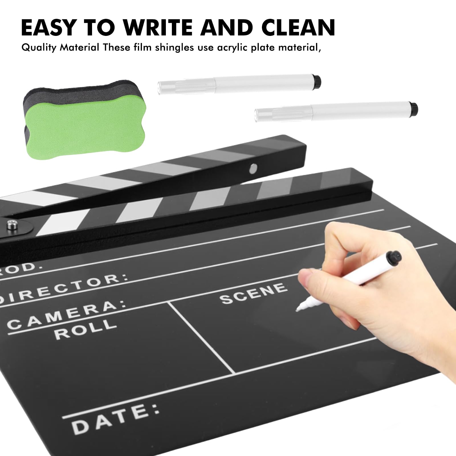 Filmregisseur Plaque de bardeaux : plastique acrylique Clapet de réalisateur avec gomme magnétique et stylos, Clapet acrylique facile à nettoyer pour les séries TV de films publicitaires (30 x