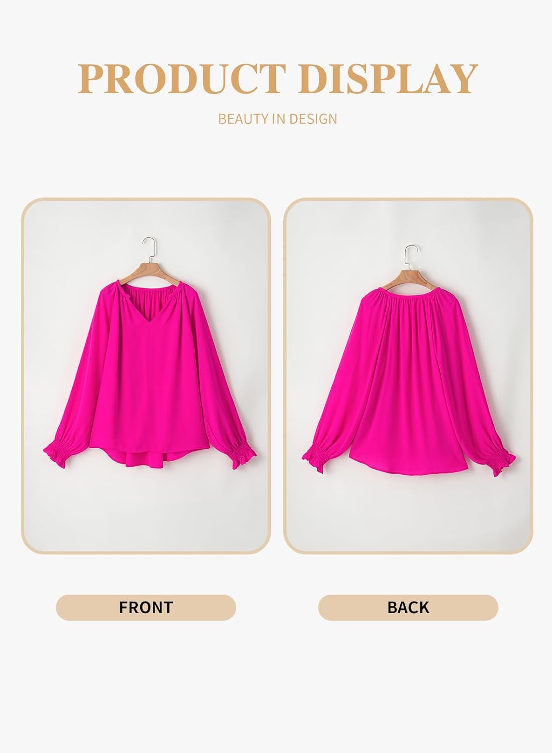 Eytino Womens Plus Size Tops Sexy V Neck Smocked Long Sleeve Casual Chiffon Blouse Flowy Work Shirts(1X-5X) - Image 4