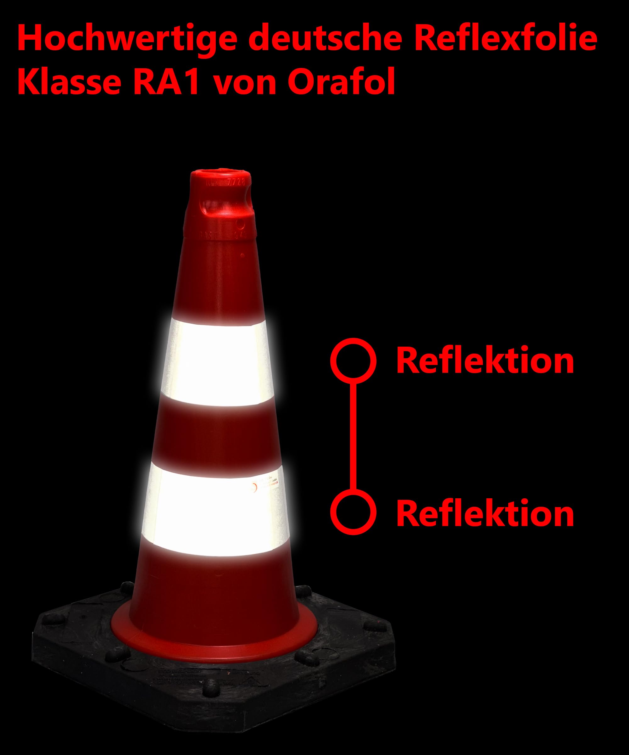 6er-Pack Premium Qualitäts Pylonen 500mm - langlebige 2,5kg schwere Verkehrshütchen standsicher - reflektierende Folienstreifen
