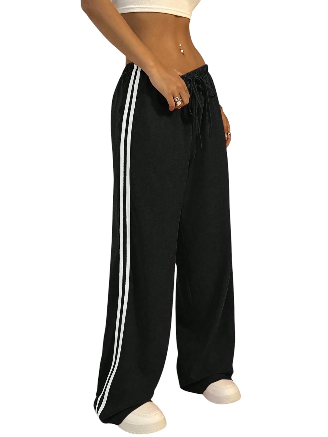dockstreet Straight Wide fit Long Length Slacks Style Side Stripe Drawstring Trackpant for Women/Trending Style, Relaxed Workout Yoga Trackpants for Women